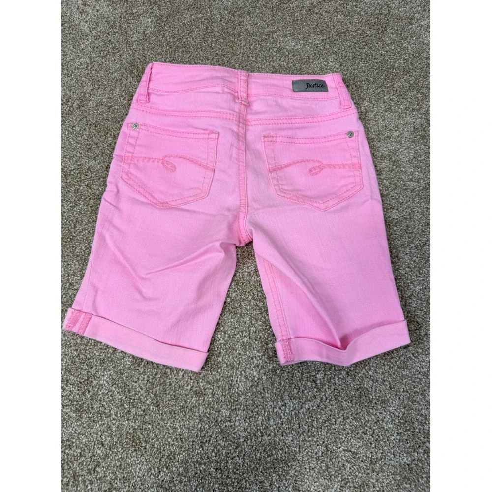 Justice Girls Pink Denim Bermuda Shorts 10R Simply Low Cuffed Stretch 10 Kids